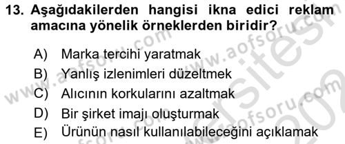 Havayolu Pazarlaması Dersi 2023 - 2024 Yılı (Final) Dönem Sonu Sınavı 13. Soru