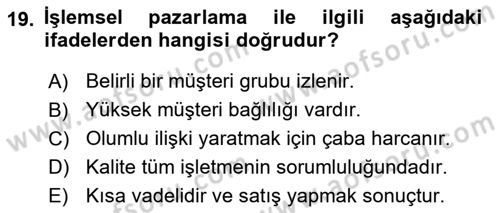 Havayolu Pazarlaması Dersi 2023 - 2024 Yılı (Final) Dönem Sonu Sınavı 19. Soru