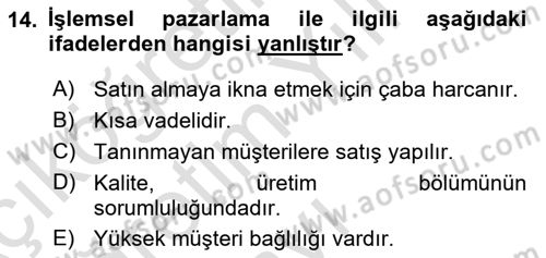 Havayolu Pazarlaması Dersi 2023 - 2024 Yılı Yaz Okulu Sınav Soruları 14. Soru