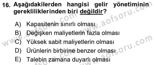 Havayolu Pazarlaması Dersi 2023 - 2024 Yılı Yaz Okulu Sınav Soruları 16. Soru