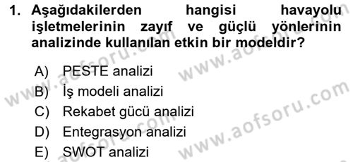 Havayolu Pazarlaması Dersi Ara Sınavı Deneme Sınav Soruları 1. Soru