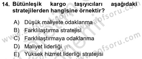 Havayolu Pazarlaması Dersi Ara Sınavı Deneme Sınav Soruları 14. Soru
