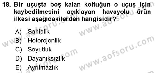 Havayolu Pazarlaması Dersi Ara Sınavı Deneme Sınav Soruları 18. Soru