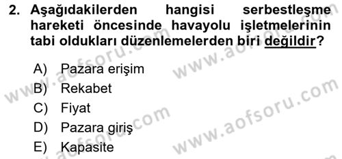 Havayolu Pazarlaması Dersi Ara Sınavı Deneme Sınav Soruları 2. Soru