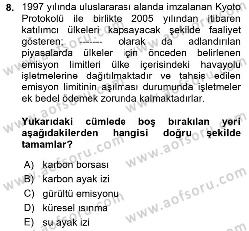 Havayolu Pazarlaması Dersi Ara Sınavı Deneme Sınav Soruları 8. Soru