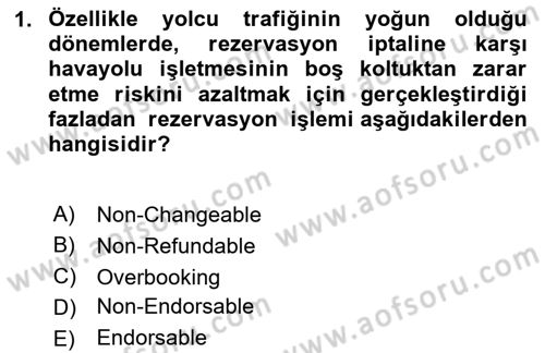 Havayolu Pazarlaması Dersi 2024 - 2025 Yılı (Final) Dönem Sonu Sınav Soruları 1. Soru