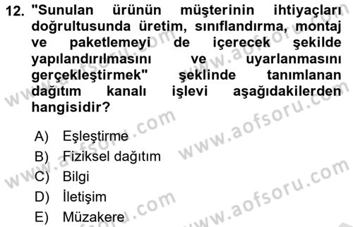 Havayolu Pazarlaması Dersi 2024 - 2025 Yılı (Final) Dönem Sonu Sınav Soruları 12. Soru