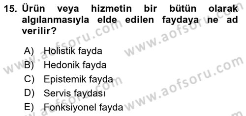 Havayolu Pazarlaması Dersi 2024 - 2025 Yılı (Final) Dönem Sonu Sınav Soruları 15. Soru