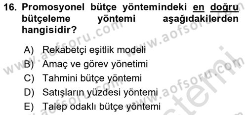 Havayolu Pazarlaması Dersi 2024 - 2025 Yılı (Final) Dönem Sonu Sınav Soruları 16. Soru