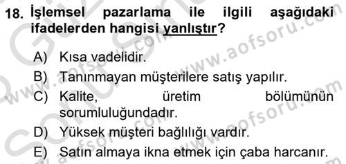 Havayolu Pazarlaması Dersi 2024 - 2025 Yılı (Final) Dönem Sonu Sınav Soruları 18. Soru