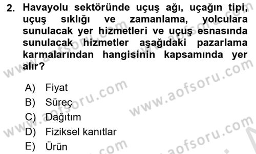 Havayolu Pazarlaması Dersi 2024 - 2025 Yılı (Final) Dönem Sonu Sınav Soruları 2. Soru