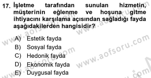 Havayolu Pazarlaması Dersi 2024 - 2025 Yılı Yaz Okulu Sınav Soruları 17. Soru