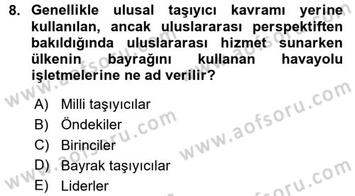 Havayolu Pazarlaması Dersi 2024 - 2025 Yılı Yaz Okulu Sınav Soruları 8. Soru