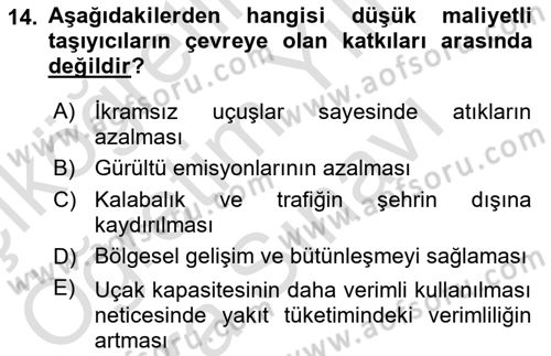 Havayolu Pazarlaması Dersi 2025 - 2026 Yılı (Vize) Ara Sınav Soruları 14. Soru