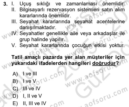 Havayolu Pazarlaması Dersi 2025 - 2026 Yılı (Vize) Ara Sınav Soruları 3. Soru