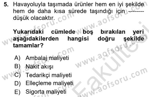 Havayolu Pazarlaması Dersi 2025 - 2026 Yılı (Vize) Ara Sınav Soruları 5. Soru