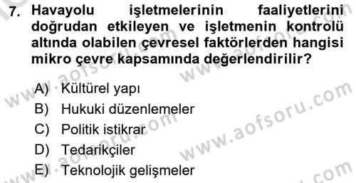 Havayolu Pazarlaması Dersi 2025 - 2026 Yılı (Vize) Ara Sınav Soruları 7. Soru