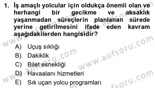 Havayolu Pazarlaması Dersi 2025 - 2026 Yılı (Final) Dönem Sonu Sınav Soruları 1. Soru