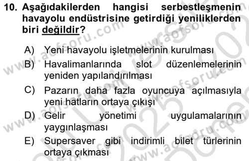 Havayolu Pazarlaması Dersi 2025 - 2026 Yılı (Final) Dönem Sonu Sınav Soruları 10. Soru
