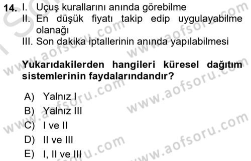 Havayolu Pazarlaması Dersi 2025 - 2026 Yılı (Final) Dönem Sonu Sınav Soruları 14. Soru