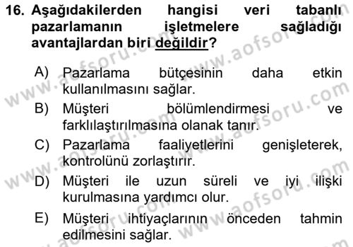Havayolu Pazarlaması Dersi 2025 - 2026 Yılı (Final) Dönem Sonu Sınav Soruları 16. Soru