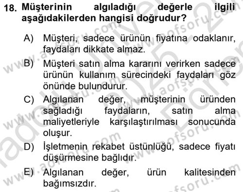 Havayolu Pazarlaması Dersi 2025 - 2026 Yılı (Final) Dönem Sonu Sınav Soruları 18. Soru