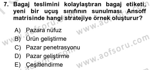 Havayolu Pazarlaması Dersi 2025 - 2026 Yılı (Final) Dönem Sonu Sınav Soruları 7. Soru