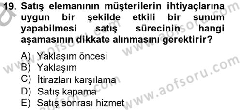 Satış Teknikleri Dersi 2012 - 2013 Yılı (Vize) Ara Sınav Soruları 19. Soru
