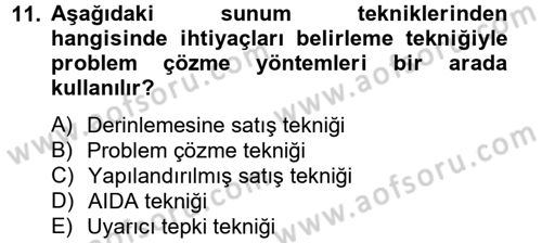 Satış Teknikleri Dersi 2012 - 2013 Yılı (Final) Dönem Sonu Sınav Soruları 11. Soru