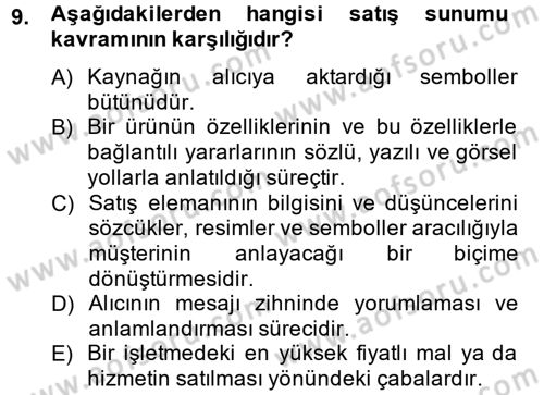 Satış Teknikleri Dersi 2012 - 2013 Yılı (Final) Dönem Sonu Sınav Soruları 9. Soru