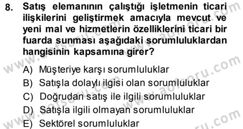 Satış Teknikleri Dersi 2013 - 2014 Yılı (Vize) Ara Sınav Soruları 8. Soru