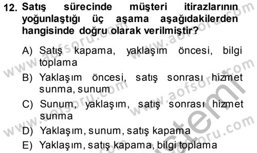 Satış Teknikleri Dersi 2013 - 2014 Yılı (Final) Dönem Sonu Sınav Soruları 12. Soru