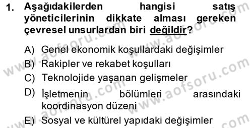 Satış Teknikleri Dersi 2014 - 2015 Yılı (Vize) Ara Sınav Soruları 1. Soru