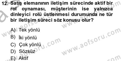 Satış Teknikleri Dersi 2014 - 2015 Yılı (Vize) Ara Sınav Soruları 12. Soru