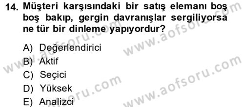 Satış Teknikleri Dersi 2014 - 2015 Yılı (Vize) Ara Sınav Soruları 14. Soru