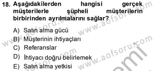 Satış Teknikleri Dersi 2014 - 2015 Yılı (Vize) Ara Sınav Soruları 18. Soru