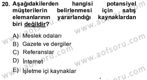 Satış Teknikleri Dersi 2014 - 2015 Yılı (Vize) Ara Sınav Soruları 20. Soru