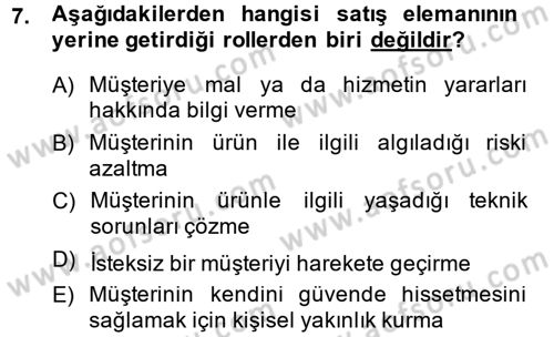 Satış Teknikleri Dersi 2014 - 2015 Yılı (Vize) Ara Sınav Soruları 7. Soru