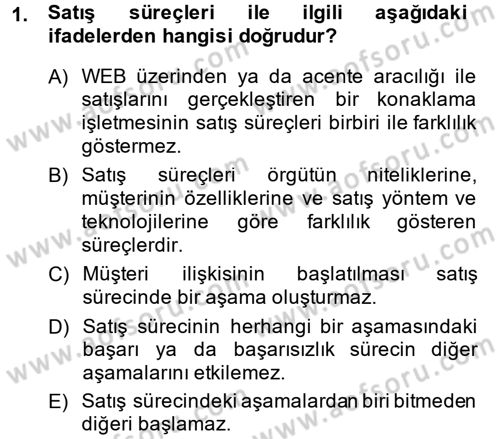 Satış Teknikleri Dersi 2014 - 2015 Yılı (Final) Dönem Sonu Sınav Soruları 1. Soru
