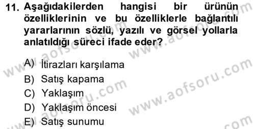 Satış Teknikleri Dersi 2014 - 2015 Yılı (Final) Dönem Sonu Sınav Soruları 11. Soru