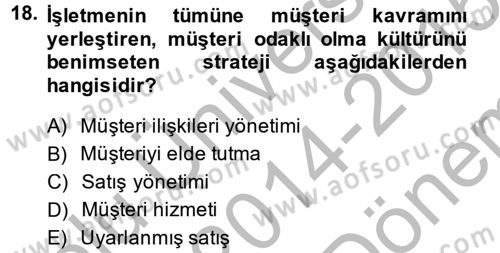 Satış Teknikleri Dersi 2014 - 2015 Yılı (Final) Dönem Sonu Sınav Soruları 18. Soru