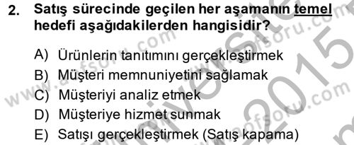 Satış Teknikleri Dersi 2014 - 2015 Yılı (Final) Dönem Sonu Sınav Soruları 2. Soru