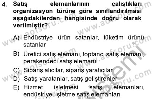 Satış Teknikleri Dersi 2014 - 2015 Yılı (Final) Dönem Sonu Sınav Soruları 4. Soru