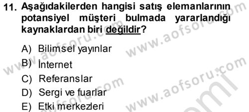 Satış Teknikleri Dersi 2014 - 2015 Yılı Tek Ders Sınav Soruları 11. Soru