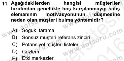 Satış Teknikleri Dersi 2015 - 2016 Yılı (Vize) Ara Sınav Soruları 11. Soru