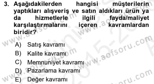 Satış Teknikleri Dersi 2015 - 2016 Yılı (Vize) Ara Sınav Soruları 3. Soru