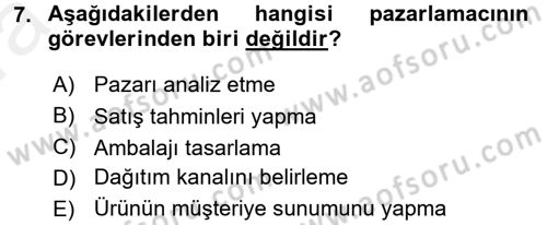 Satış Teknikleri Dersi 2015 - 2016 Yılı (Vize) Ara Sınav Soruları 7. Soru