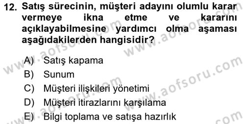 Satış Teknikleri Dersi 2015 - 2016 Yılı (Final) Dönem Sonu Sınav Soruları 12. Soru