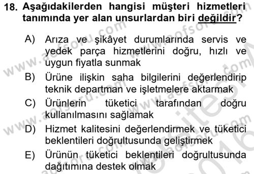 Satış Teknikleri Dersi 2015 - 2016 Yılı (Final) Dönem Sonu Sınav Soruları 18. Soru