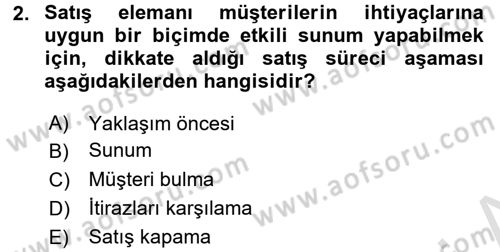 Satış Teknikleri Dersi 2015 - 2016 Yılı (Final) Dönem Sonu Sınav Soruları 2. Soru